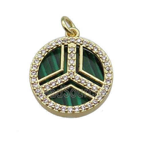 copper circle pendant pave zircon malachite gold plated