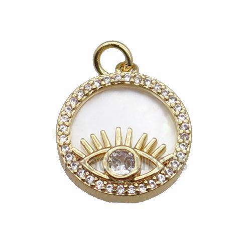 copper circle pendant pave zircon shell Eye gold plated