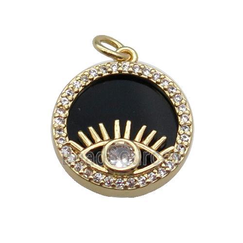 copper circle pendant pave zircon black stone Eye gold plated