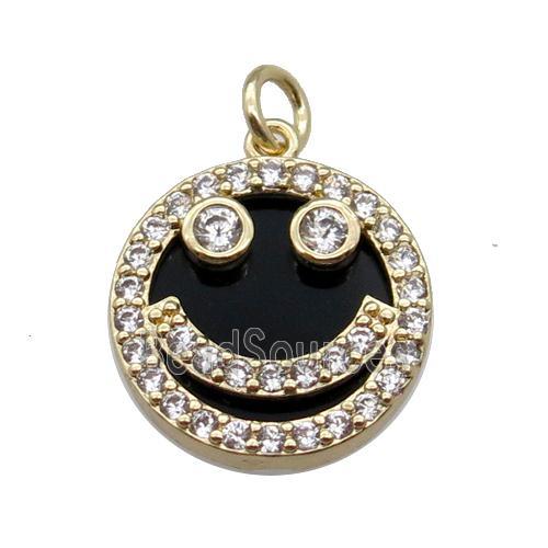 copper circle pendant pave zircon black stone Emoji gold plated