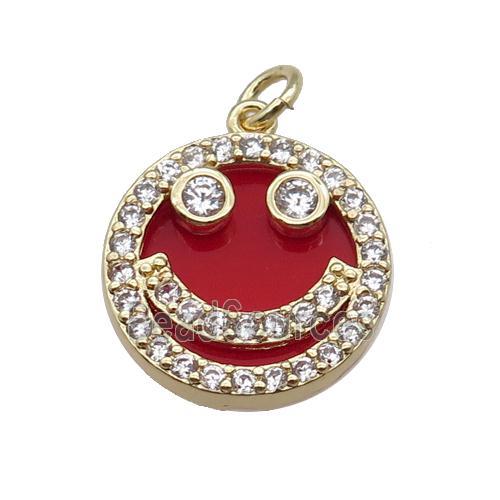 copper circle pendant pave zircon red stone Emoji gold plated