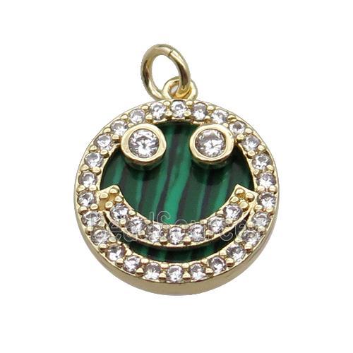 copper circle pendant pave zircon malachite Emoji gold plated