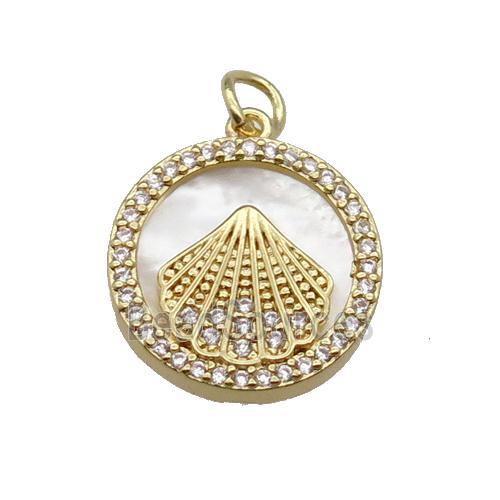 copper circle pendant pave zircon shell Fan gold plated