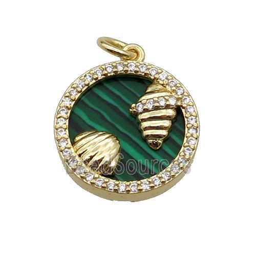 copper circle pendant pave zircon malachite Ocean gold plated