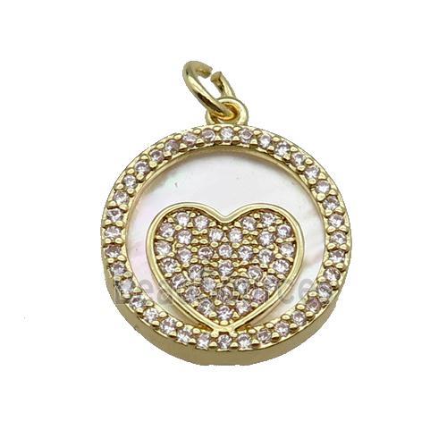 copper circle pendant pave zircon shell Heart gold plated