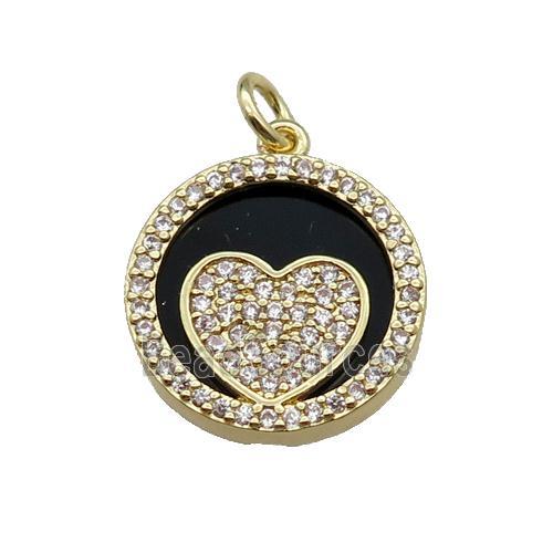 copper circle pendant pave zircon black stone Heart gold plated