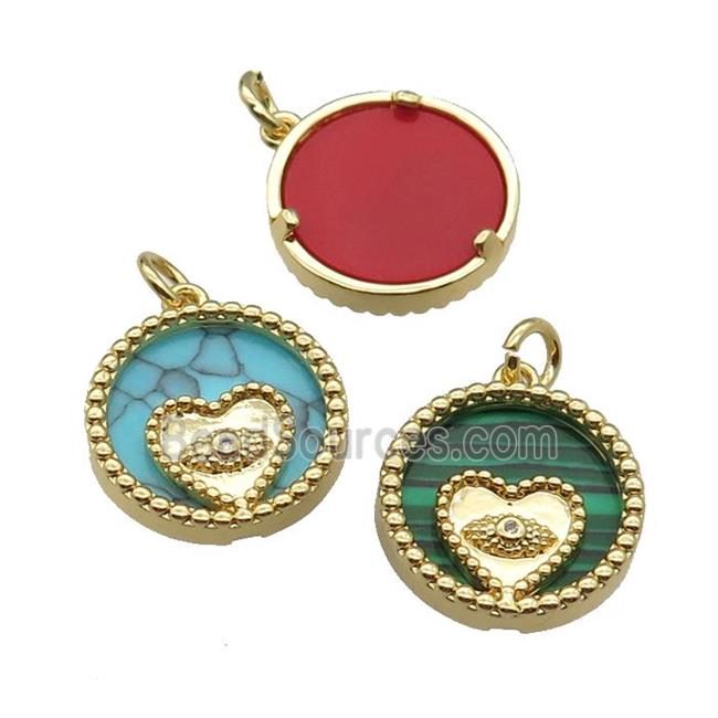 mix copper circle pendant pave zircon gemstone Heart gold plated