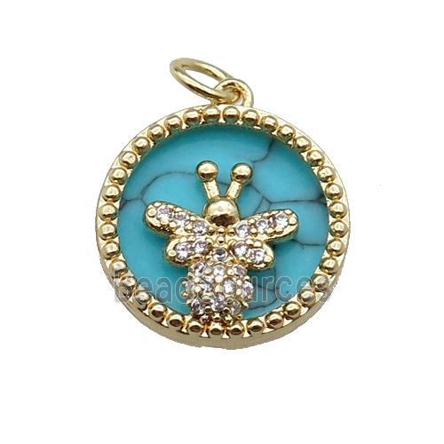 copper circle pendant pave zircon turquoise Honeybee gold plated