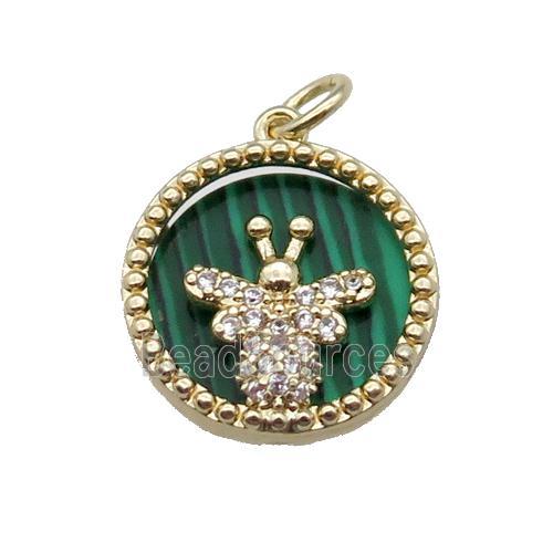 copper circle pendant pave zircon malachite Honeybee gold plated