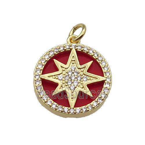 copper circle pendant pave zircon red stone Northstar gold plated