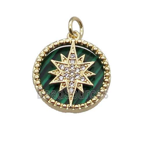 copper circle pendant pave zircon malachite Northstar gold plated