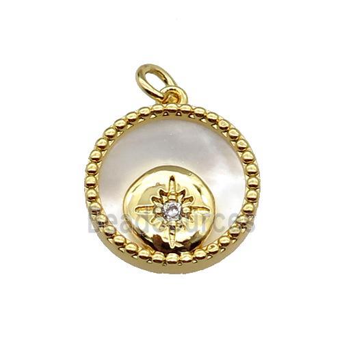 copper circle pendant pave zircon shell Northstar gold plated