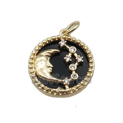 copper circle pendant pave zircon black stone Moon gold plated