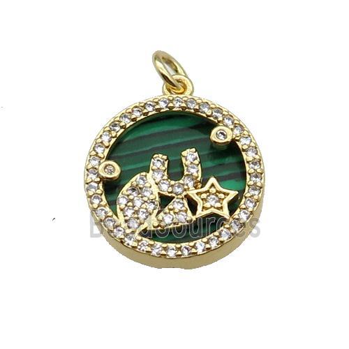 copper circle pendant pave zircon malachite star gold plated