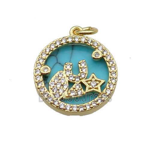 copper circle pendant pave zircon turquoise star gold plated