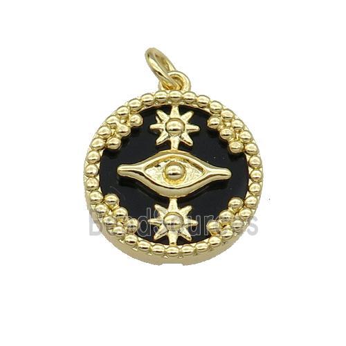 copper circle pendant pave black stone Eye gold plated