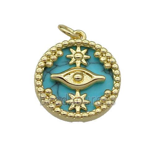 copper circle pendant pave turquoise Eye gold plated