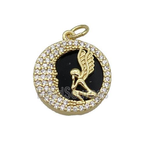 copper circle pendant pave zircon black stone Angel gold plated