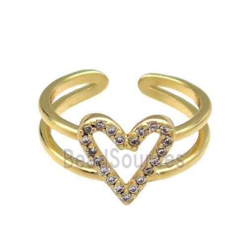 copper Ring pave zircon Heart gold plated