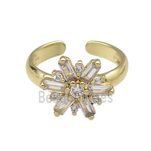 copper Ring pave zircon Flower gold plated