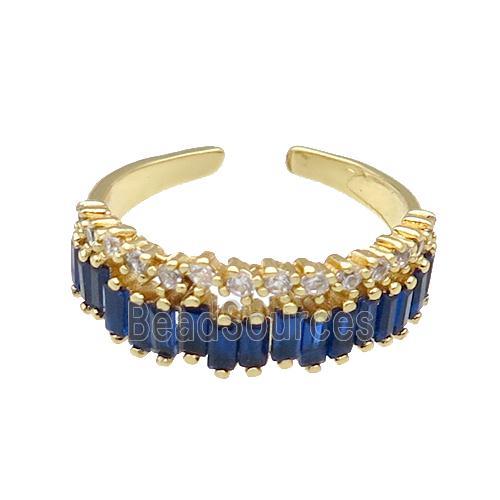 copper Ring pave blue zircon gold plated