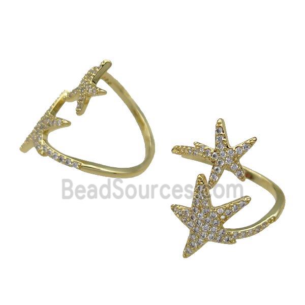 copper Ring pave zircon Star gold plated