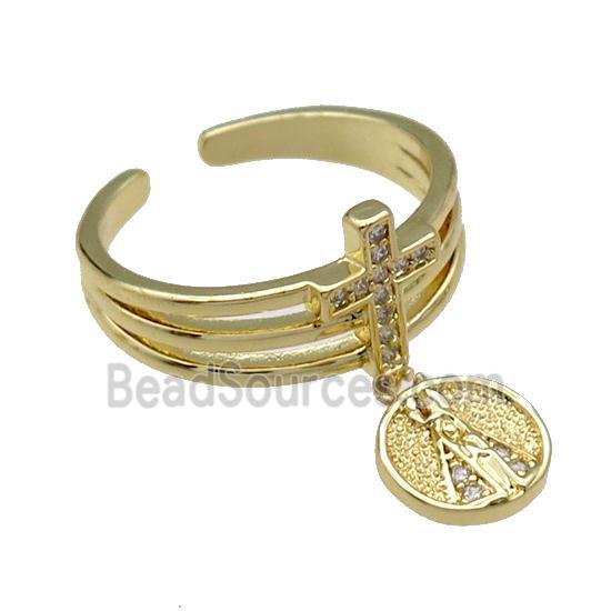 copper Ring pave zircon cross gold plated