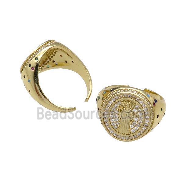 copper Ring pave zircon Jesus gold plated