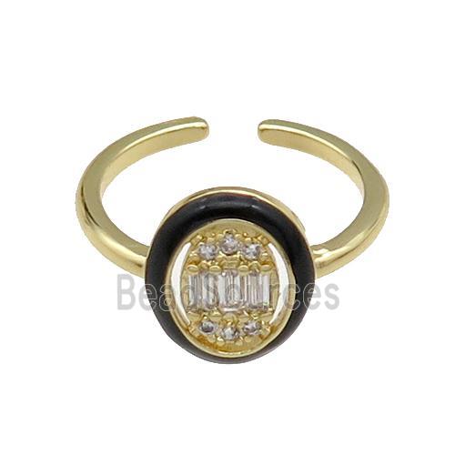 copper Ring pave zircon black enamel oval gold plated