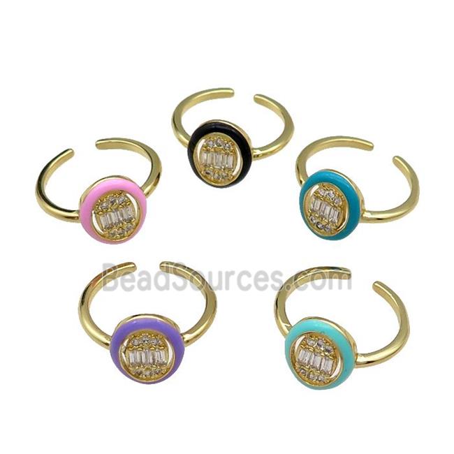 mix copper Ring pave zircon enamel oval gold plated