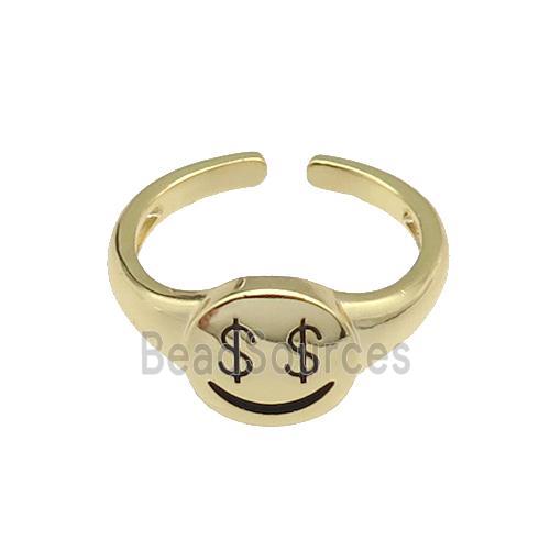 copper Ring with dollar symbols gold plated