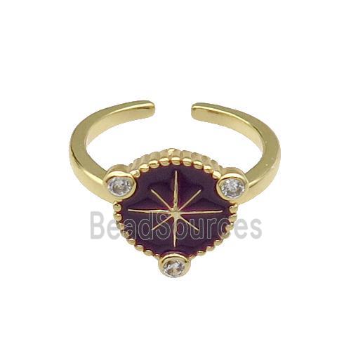 copper Ring northstar black enamel gold plated