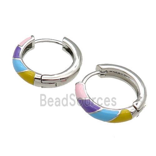 copper Hoop Earrings multicolor enamel platinum plated