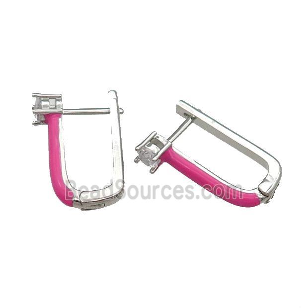 copper Latchback Earring hotpink enamel platinum plated