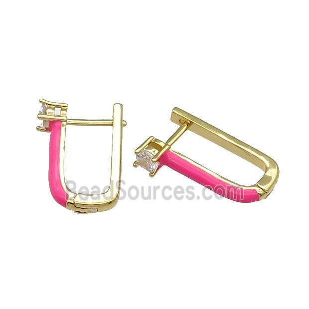 copper Latchback Earring hotpink enamel gold plated