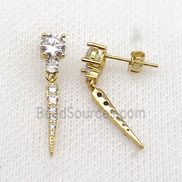 copper Stud Earring pave zircon gold plated