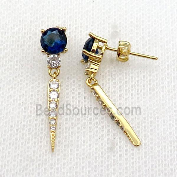 copper Stud Earring pave zircon gold plated