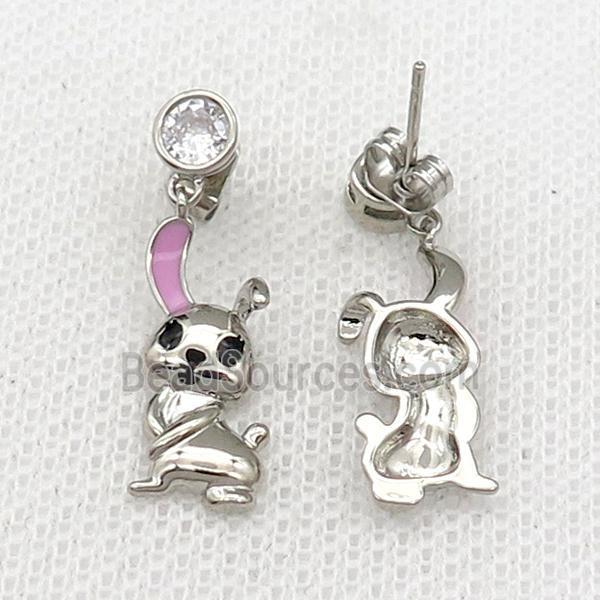 copper Rabbit Stud Earring pink enamel platinum plated