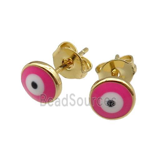 copper Evil Eye Stud Earring pink enamel gold plated