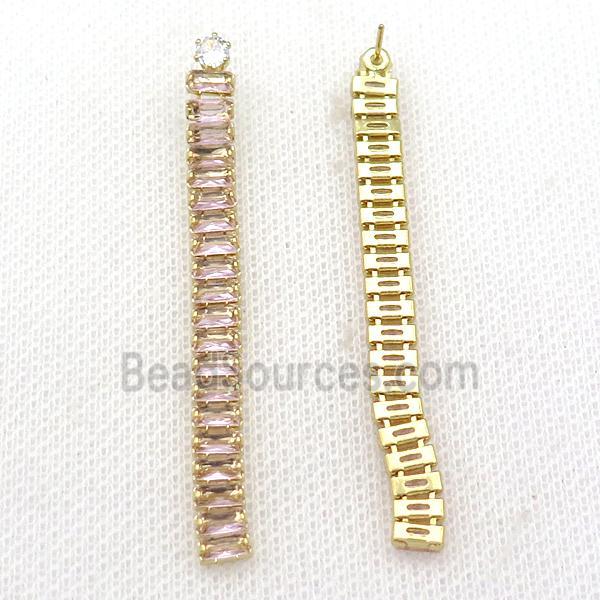 Copper Stud Earring Pave Pink Zircon Gold Plated