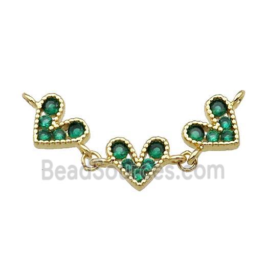 Copper Heart Link Pendant Pave Green Zircon Gold plated