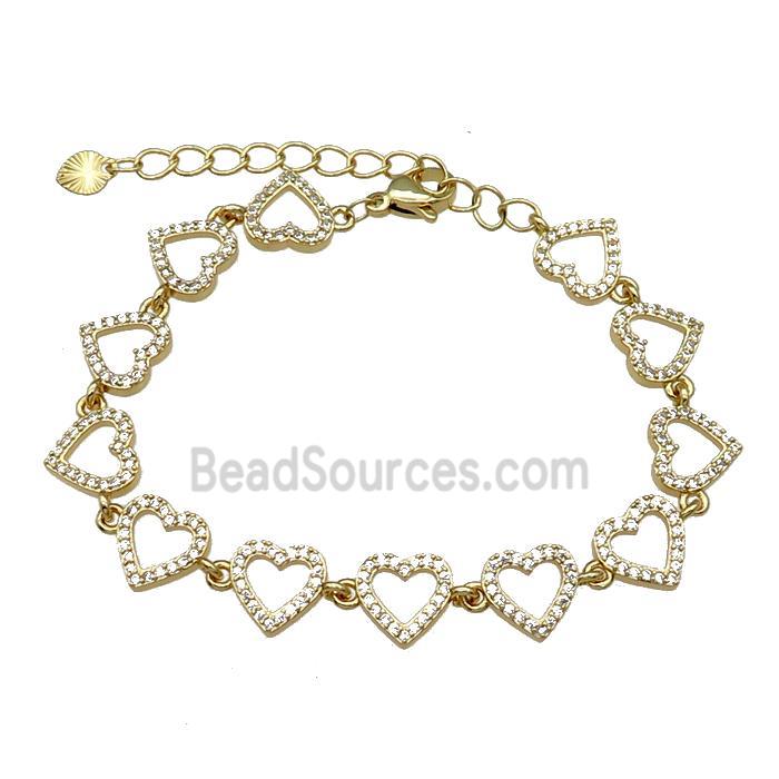 Copper Heart Bracelet Pave Zircon Gold Plated