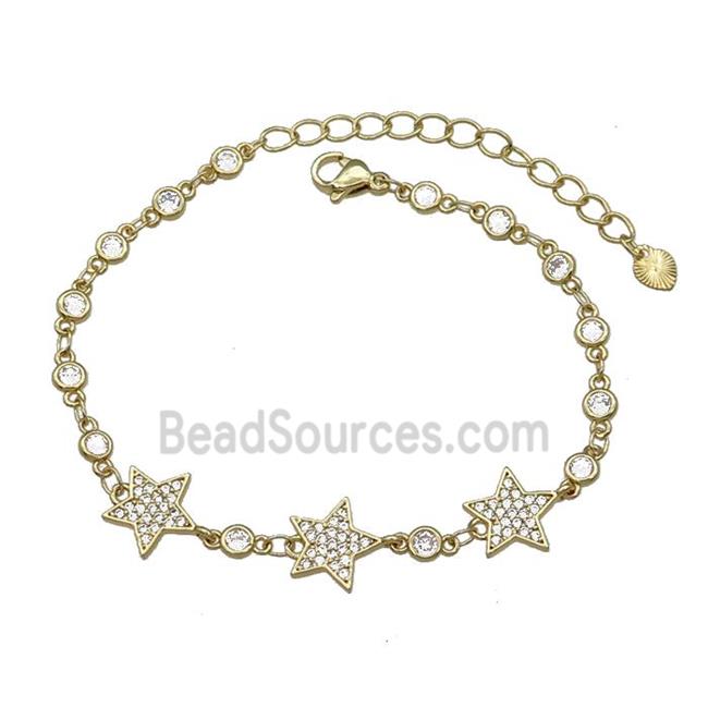 Copper Star Bracelet Pave Zircon Gold Plated