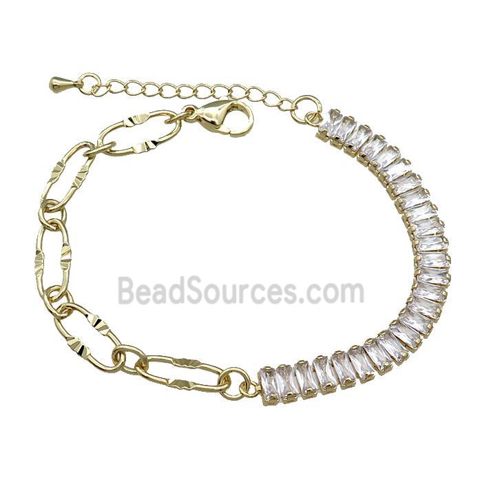 Copper Bracelet Pave Green Zircon Gold Plated