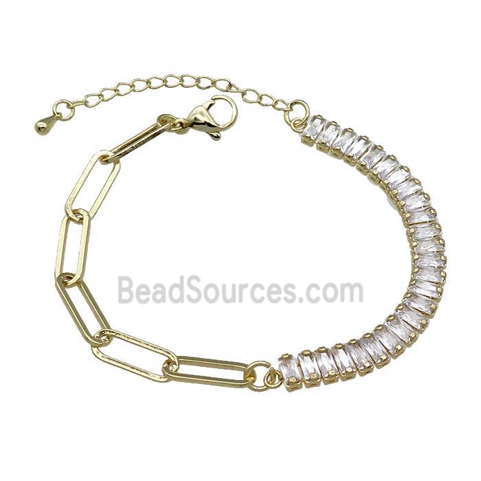 Copper Bracelet Pave Green Zircon Gold Plated