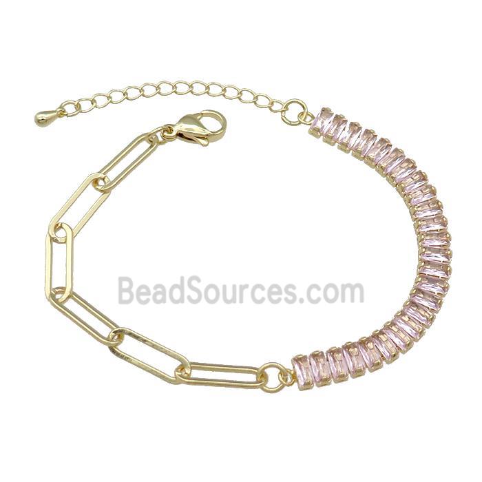 Copper Bracelet Pave Pink Zircon Gold Plated