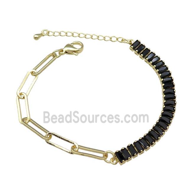 Copper Bracelet Pave Black Zircon Gold Plated