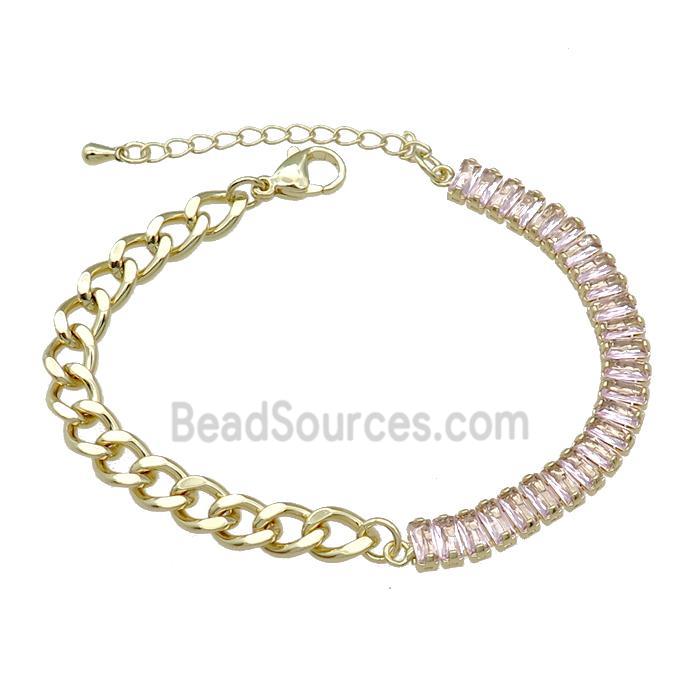 Copper Bracelet Pave Pink Zircon Gold Plated