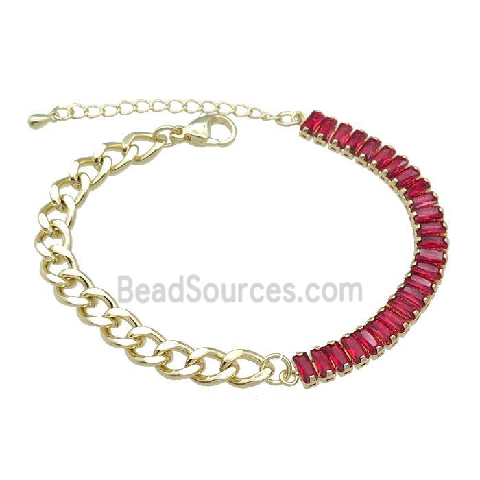 Copper Bracelet Pave Red Zircon Gold Plated
