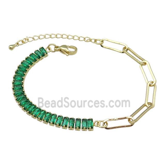 Copper Bracelet Pave Green Zircon Gold Plated